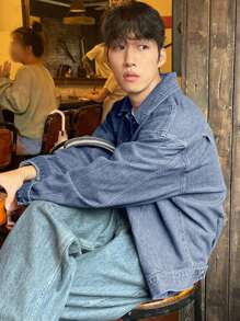 DAZY Men's Simple Button Front Long Sleeve Denim Jacket, Casual Fashion Autumn - Light Wash - View 2