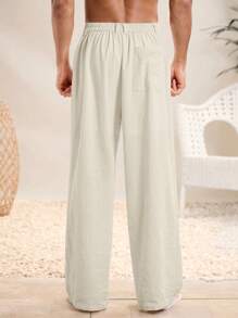 Manfinity VCAY Summer Lightweight & Breathable Casual Beach Woven White Baggy Linen Pants Men Beach Outfits