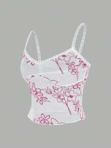 INAWLY Blusa informal de mujer con encaje, parches y pliegues con estampado floral