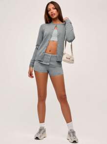 SHEIN BASICS Casual Solid Color Low Waist Ultra Short Sweater Pants For Women