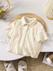 SHEIN LMoss Kids Áo cánh dệt kim họa tiết kim cương LMoss Young Girl màu trắng rộng rãi quá khổ - Màu be - Xem 1