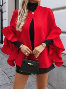 SHEIN LUNE معطف صوفي أنيق مجعد للنساء لمناسبة عيد الحب - الأحمر - مشاهدة 5