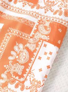 Bộ 2 chiếc/Bộ Áo khoác cổ khóa kéo họa tiết Paisley thường ngày cho bé gái tuổi teen & Quần ống côn thời trang có túi cho trang phục dạo phố - trái cam - Xem 8