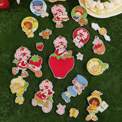 Strawberry Shortcake X SHEIN 42 Pcs Cartoon Character & Strawberry Cake Lovely Print Sticker Pack,Gift Ideas,Valentine's Day, Summer / Spring