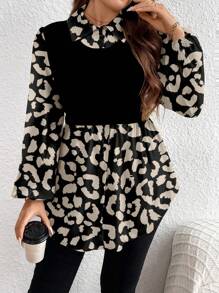 SHEIN LUNE Áo kiểu có cổ 2 trong 1 có cổ in họa tiết da báo xuân hè dành cho nữ Plus Size - Nhiều màu - Xem 3