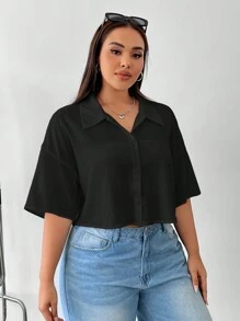 Comfortcana Áo sơ mi ngắn màu đen cỡ lớn cho nữ - màu đen - Xem 5