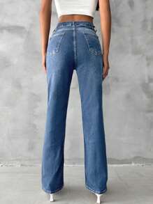 EURMUSE Solid Flare Leg Jeans - Dark Wash - View 2