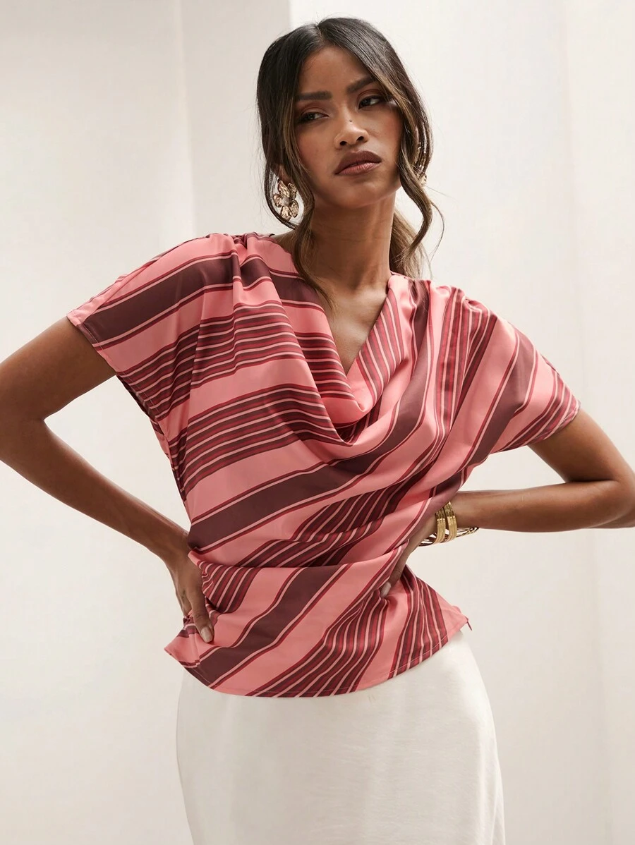 COSMINA 女式短袖垂领格子休闲上衣 - 彩色 - 查看 1