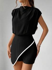 Firerie 女士卡其色翻领短款连体裤 - 黑與白 - 查看 6