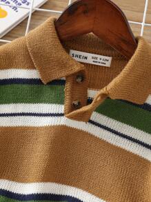SHEIN Baby Boy Multicolor Soft Knitted Retro Stripe Patterned Loose Turtleneck Sweater, Warm And Comfortable For Casual Wear, School Or Home,In Fall/Winter - Multicolor - View 3