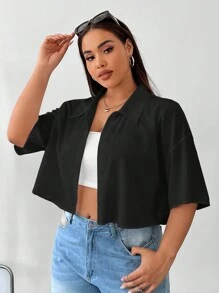 Comfortcana Áo sơ mi ngắn màu đen cỡ lớn cho nữ - màu đen - Xem 3