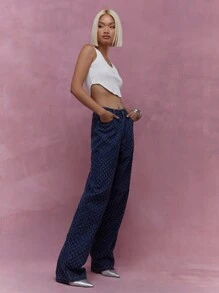 MISSGUIDED Quần Jeans Ống Thẳng Tự Thêu - Xanh đậm - Xem 4