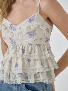 Enchnt Vestido de tirantes de encaje con estampado floral ditsy elegante para damas en verano