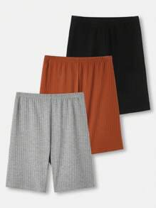 SHEIN PETITE Women's Solid Color Ribbed Short Leggings