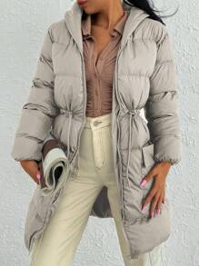 EURMUSE Hooded Elastic Waist Padded Jacket - Apricot - View 1