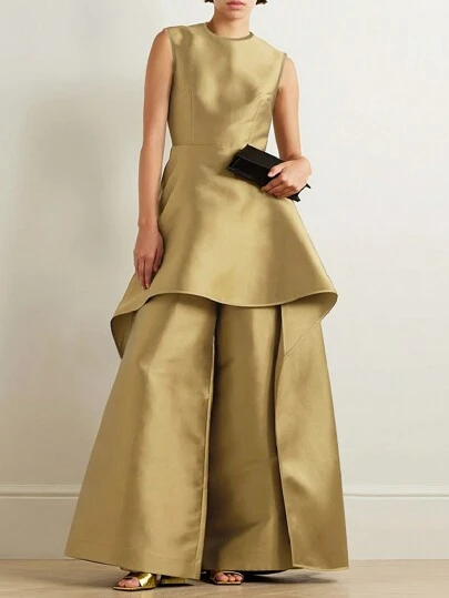 女士优雅无袖不对称下摆连体裤