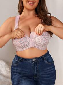 Sujetador de flores diminutas con cierre frontal para tallas grandes