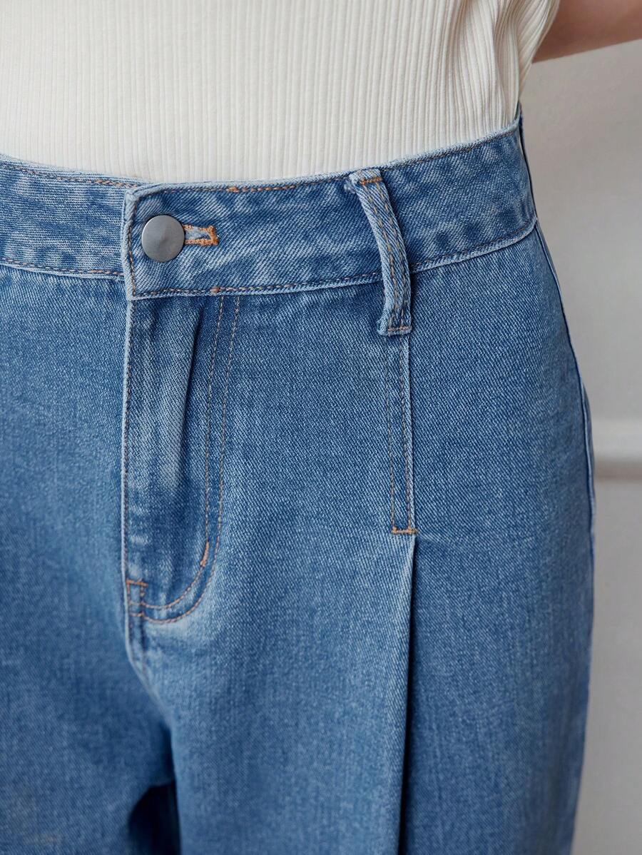 MOTF STUDIO SOLID FOLD PLEATED WIDE LEG JEANS