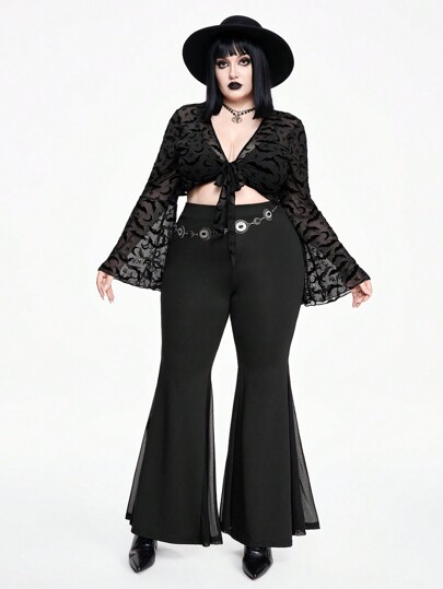 Goth Plus Size Women Gothic Bat Cross Flocked Sweatshirt