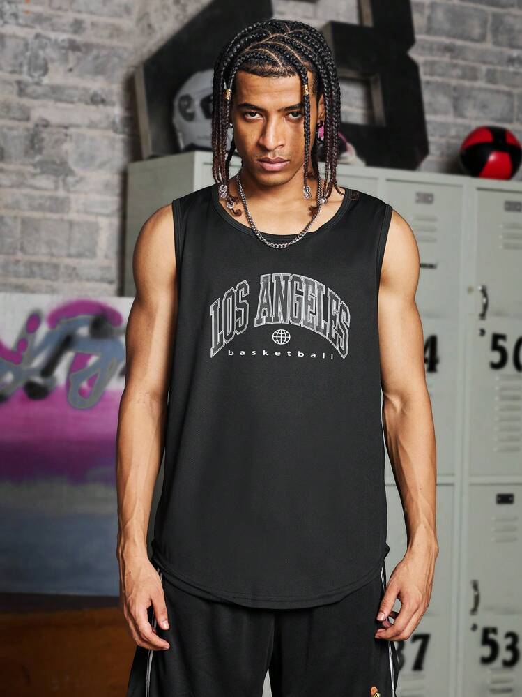 Sport MetroGents ボーイフレンドスタイル メンズ レターグラフィック スポーツタンクトップ ワークアウトトップス タンクトップパック - ブラック - 見る 3