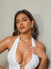 SHEIN SXY Trang trí kim cương giả Thiết kế hình trái tim Bông tai thời trang đeo hàng ngày - Vàng - Xem 3