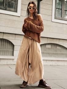 Bohemela 宽松款船领女式度假毛衣 - 棕色 - 查看 8