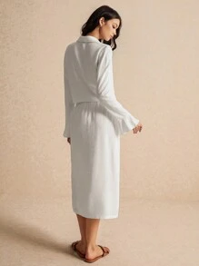 Poéselle Autumn New Lapel Long-Sleeved Bow Tie Shirt, Long Skirt, Comfortable, Breathable And Soft Fabric, Casual Advanced Suit, Autumn Women's Clothing, Long-Sleeved Blouse, Office Clothing Women's Suit - White - View 6