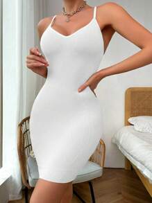 腰部和腹部收紧女士无缝连体塑身连衣裙 - 白色 - 查看 6