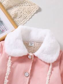 SHEIN 女童休闲毛绒加厚保暖外套，极简奢华风格，冬季长款，适合日常穿着，学校，防风，可爱，优雅，公主，时尚，适合秋冬季，日常，派对，旅行，学校，与其他配饰搭配 - 彩色 - 查看 5