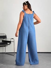 SHEIN EZwear Salopette en jean bleu ample et décontractée pour femme grande taille