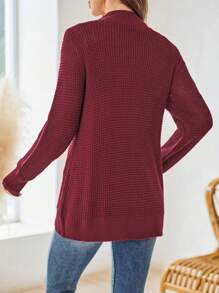 EMERY ROSE 商务休闲女士秋季毛衣秋季女装女士菠萝针织开衫，秋冬毛衣，女士开衫 - 酒紅色 - 查看 2