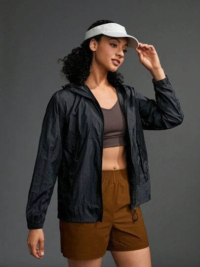 SHEIN Sports 女士运动休闲通勤夹克连帽运动服