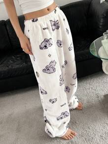 DAZY Cute Koala Print Soft Flannel Fluffy Sleep Pants, Thermal Lined Fall, Winter, Cozy - White - View 8
