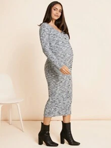 SHEIN Maternity Casual Autumn Solid Button Decor Long Sleeve Dress For Pregnant Women - Pink - View 4
