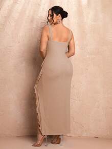 SHEIN BAE Plus Size Women's Sling Ruffled Slit Elegant Fashion Long Dress