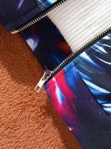 Boys' 3D Lion Rendering Printed Zippered Hooded Jacket Street Fashion Jacket - Blue and White - View 3