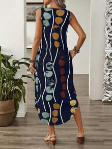 EMERY ROSE Vestido sin mangas de verano con estampado para mujeres - Azul Marino - Ver 2