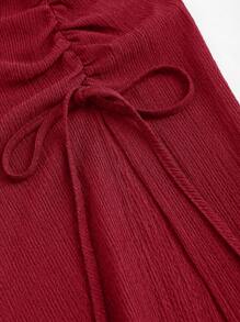 Sweetra 2pcs/Set Summer Sexy Asymmetrical Shoulder Crop Top And Ruched Slit Wrap Skirt For New Year Clothes - Red - View 5