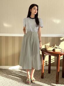 DAZY Váy đơn giản màu trơn cho nữ - xanh quân đội - Xem 4