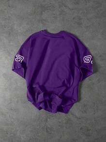 PAVTROS 男士休闲夏季字母印花 T 恤 - 紫色 - 查看 2