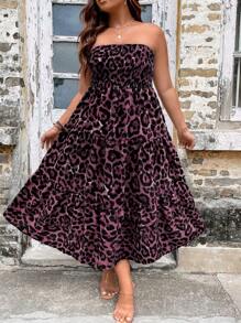 Breezaya Vestito affascinante leopardato con arricciature, senza spalline e senza schiena, taglie forti - Multicolore - Visualizzare 3
