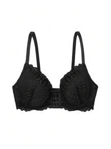 1pc Plus Size Front-Closure Lace Underwire Bra, Lingerie - Black - View 6