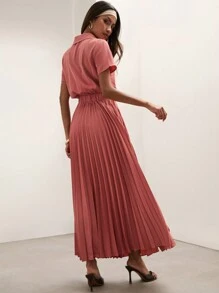 COSMINA Damen elegantes langärmliges Plissee-Kleid Einfarbig, Sommer