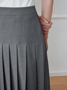 MOTF STUDIO SOLID ELASTIC WAIST PLEATED SKIRT - Grey - View 7