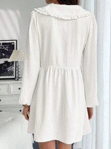 Chiquease 蝴蝶结腰灯笼袖甜美女士连衣裙 - 白色 - 查看 2