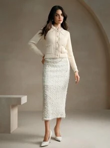 Anewsta Women's Elegant Light Yellow Beading Cardigan - Yellow - View 7