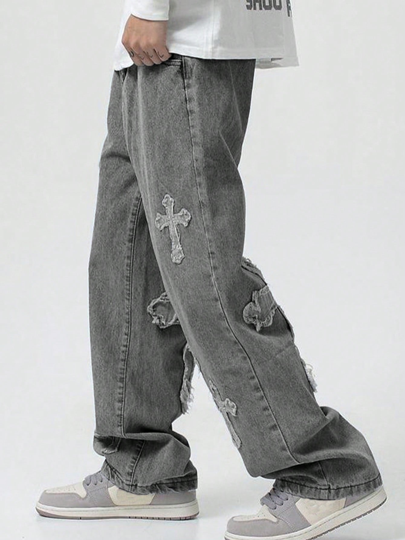 Our Street Life Spring Casual Men'S Cross Patch Straight-Leg Loose