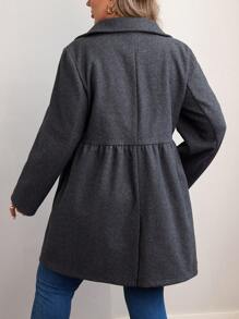 Calvaya 大码复古领口纽扣前腰大衣 - 灰色 - 查看 2