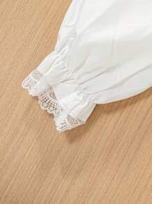 Teen Girls Elegant  Lace Trim Stand Collar & Cuffs Long Sleeve Shirt - White - View 4