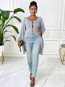 Maweii Camiseta acanalada con calado de talla grande